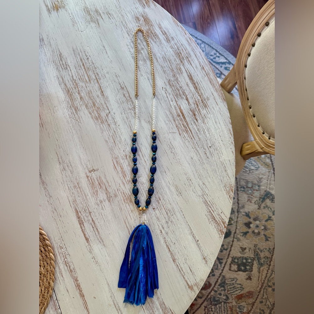 Elegant Royal Blue Tassel Beaded Necklace - Women Jewelry